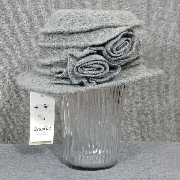 Lawliet Hat Womens Gray 100% Wool Bonnet Bucket 1920s Style Collapsible Cloche - Picture 2 of 12